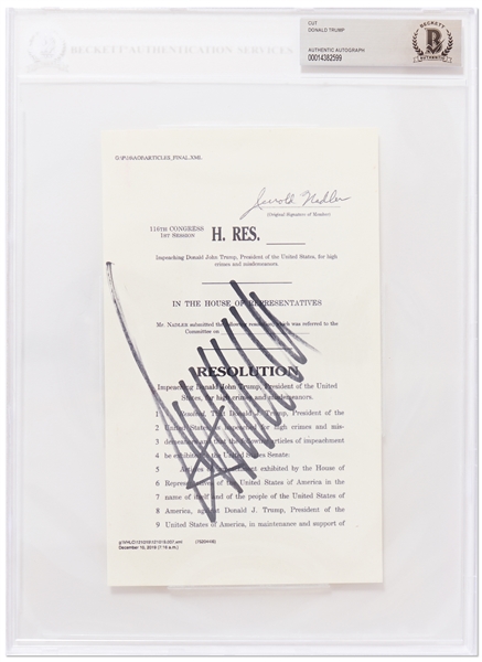 Donald Trump Signed Souvenir Articles of Impeachment -- Signed by Trump as President -- Beckett Encapsulated