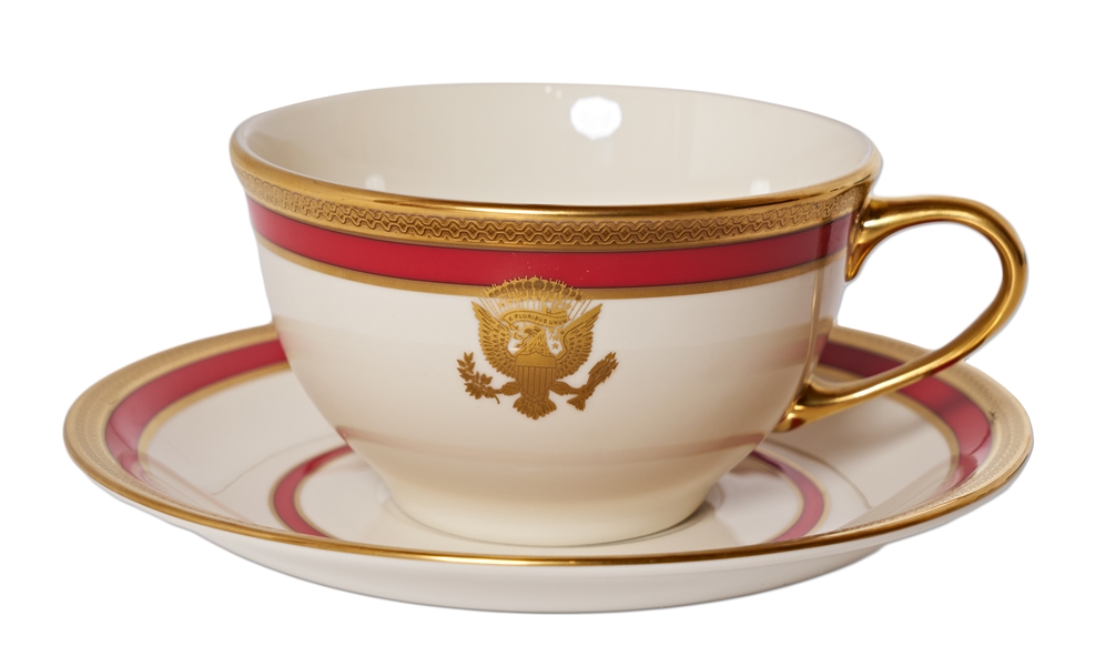 Ronald Reagan White House Cup & Saucer China from the Lenox Exhibit Collection -- Formal Design Used for State Dinners