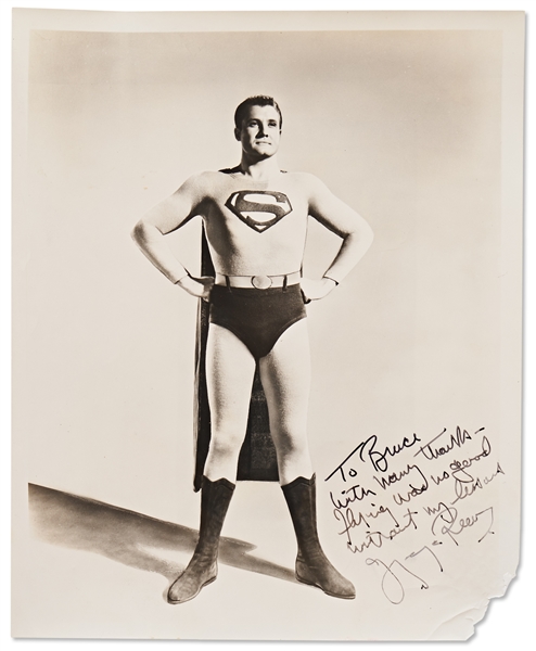 George Reeves Signed Photo as Superman -- Reeves Inscribes the Photo to His Stunt Coordinator, ''Flying was no good without my lessons''