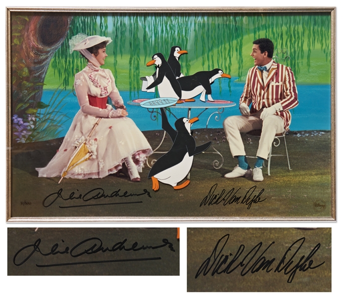 Julie Andrews & Dick Van Dyke Signed Limited Edition ''Mary Poppins'' Artwork by Disney -- Created From Original Disney Animation Drawings