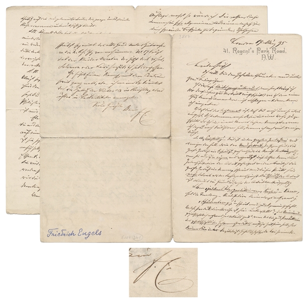 Scarce Friedrich Engels Autograph Letter Signed Mentioning a Capitalist Society & System, Division of Labor, Industry, Labor, Machinery, Manufacturing, Production Lines and the Worker