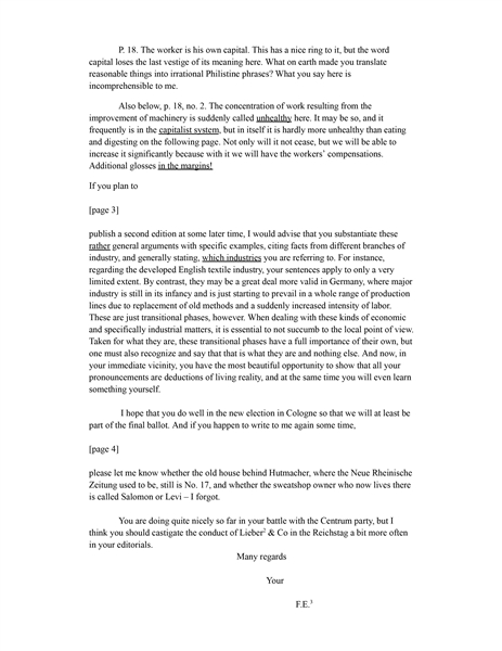 Scarce Friedrich Engels Autograph Letter Signed Mentioning a Capitalist Society & System, Division of Labor, Industry, Labor, Machinery, Manufacturing, Production Lines and the Worker