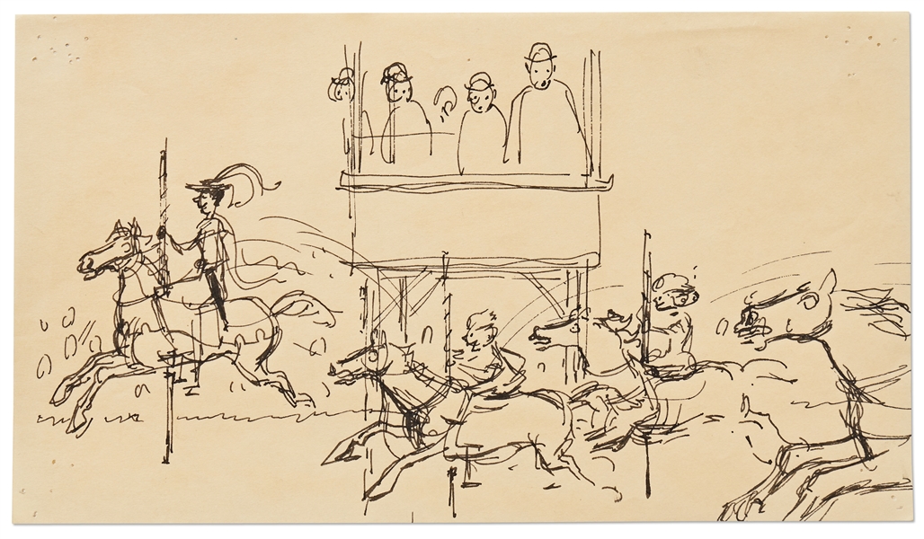 ''Mary Poppins'' Storyboard Artwork -- Mary Wins the Horse Race in the ''Jolly Holiday'' Sequence