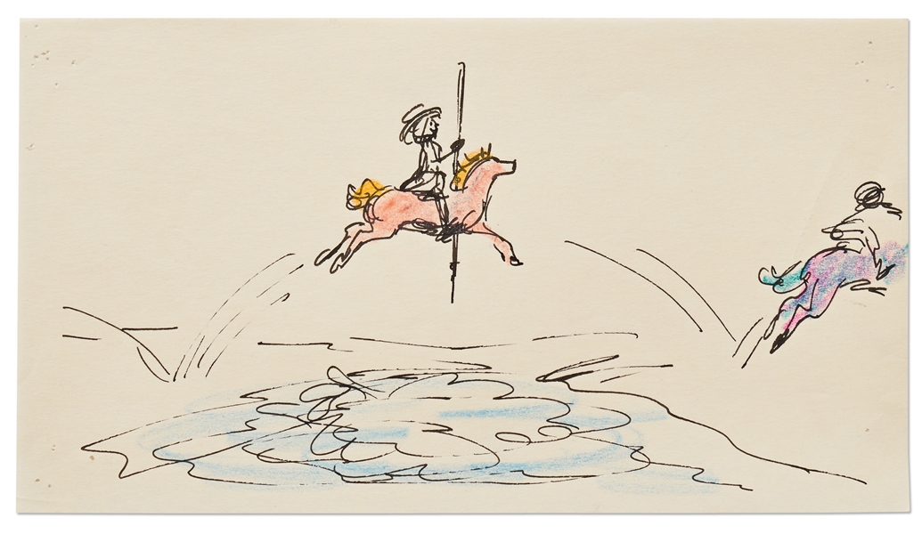 ''Mary Poppins'' Storyboard Artwork -- The Carousel Horses Jump Over the Pond in the ''Jolly Holiday'' Sequence