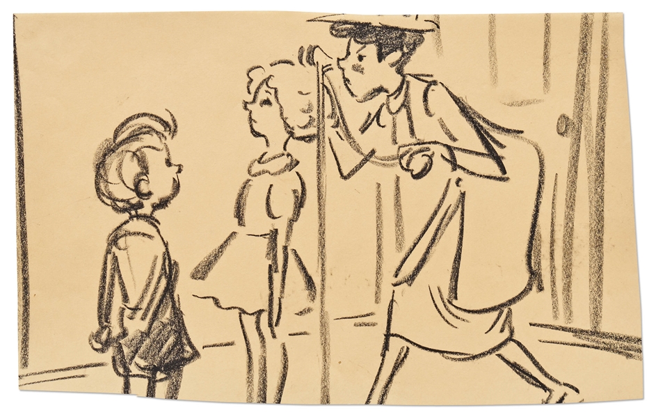 ''Mary Poppins'' Storyboard Artwork -- Mary Poppins Measures Jane