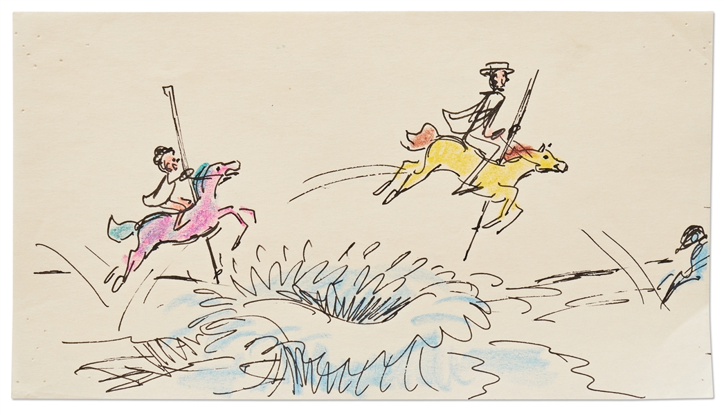 ''Mary Poppins'' Storyboard Artwork -- The Carousel Horses Jump Over the Pond in the ''Jolly Holiday'' Sequence