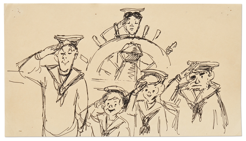 ''Mary Poppins'' Storyboard Artwork -- Showing a Scene Not in the Final Film of Mary, Michael and Jane With Two Sailors on Admiral Boom's ''Ship''