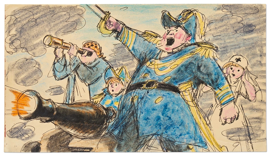 ''Mary Poppins'' Storyboard Artwork -- Showing a Scene Not in the Final Film With Admiral Boom