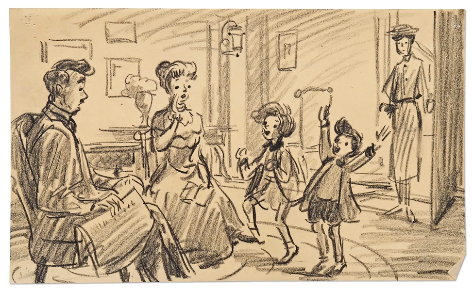 ''Mary Poppins'' Storyboard Artwork -- Jane and Michael Tell Their Parents About Their Day With Mary Poppins