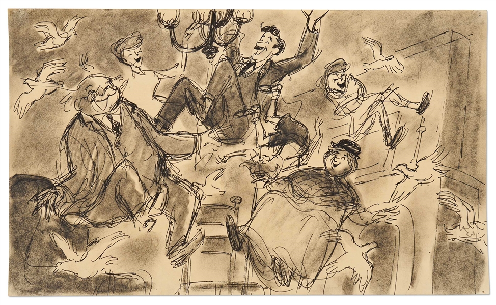 ''Mary Poppins'' Storyboard Artwork -- Showing Mr. Banks & Others Floating From Laughter