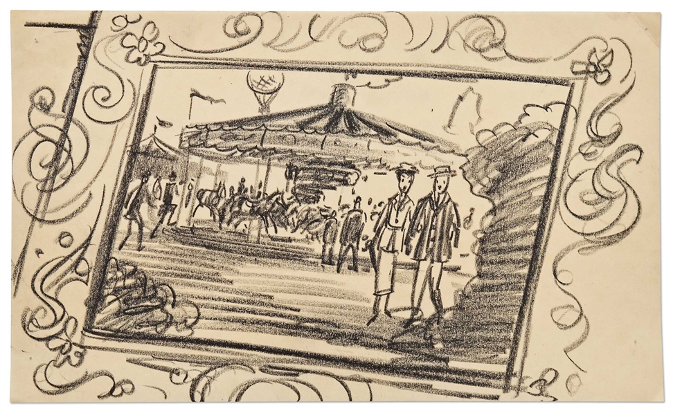 ''Mary Poppins'' Storyboard Artwork -- The Chalk Drawing Showing the Carousel from ''Jolly Holiday''