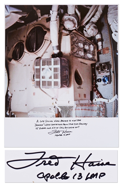 Fred Haise Signed 16'' x 20'' of the Apollo 13 ''Mailbox'' that Allowed the Astronauts to Breathe Air Within the Lunar Module