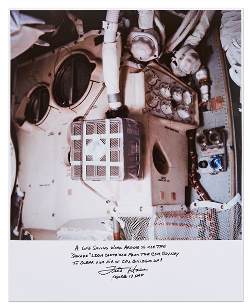 Fred Haise Signed 16'' x 20'' of the Apollo 13 ''Mailbox'' that Allowed the Astronauts to Breathe Air Within the Lunar Module