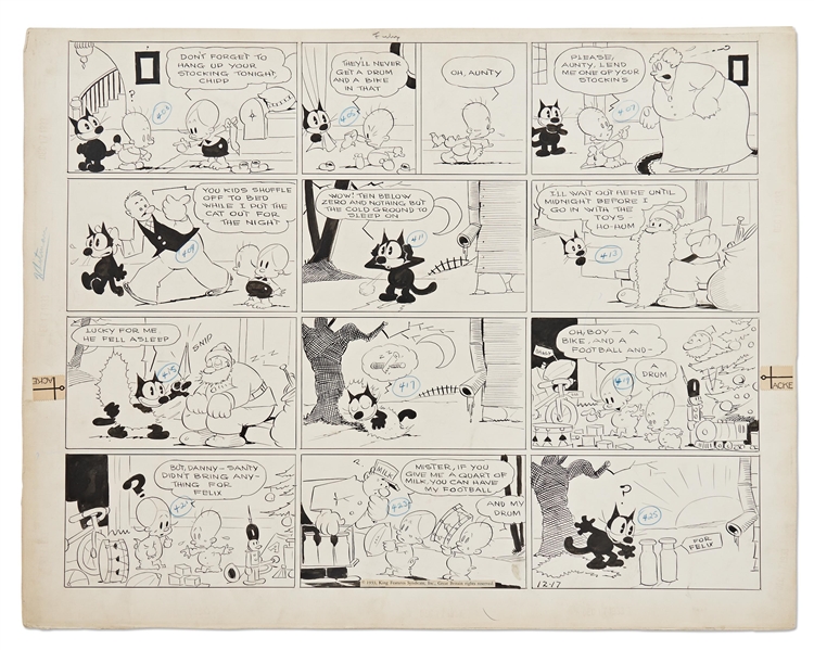 Original ''Felix the Cat'' Sunday Strip from 1933 by Otto Messmer -- Christmas Themed Strip