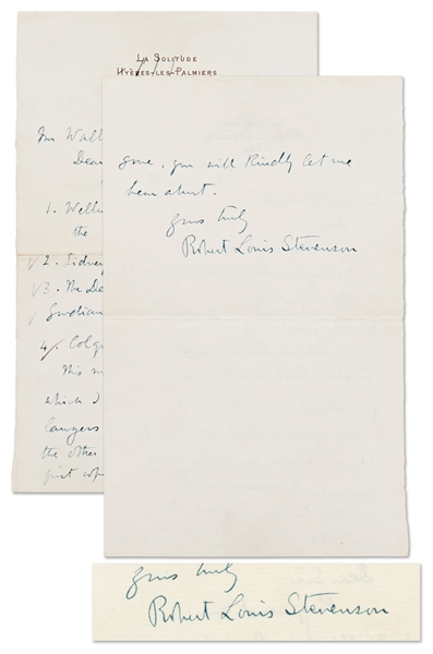 Robert Louis Stevenson Autograph Letter Signed from 1884 -- Stevenson Requests Four Books from a Bookseller