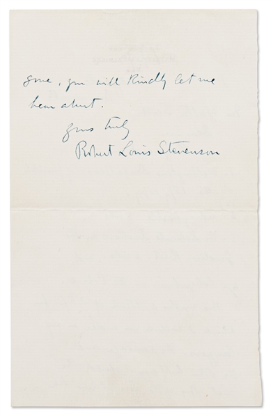 Robert Louis Stevenson Autograph Letter Signed from 1884 -- Stevenson Requests Four Books from a Bookseller