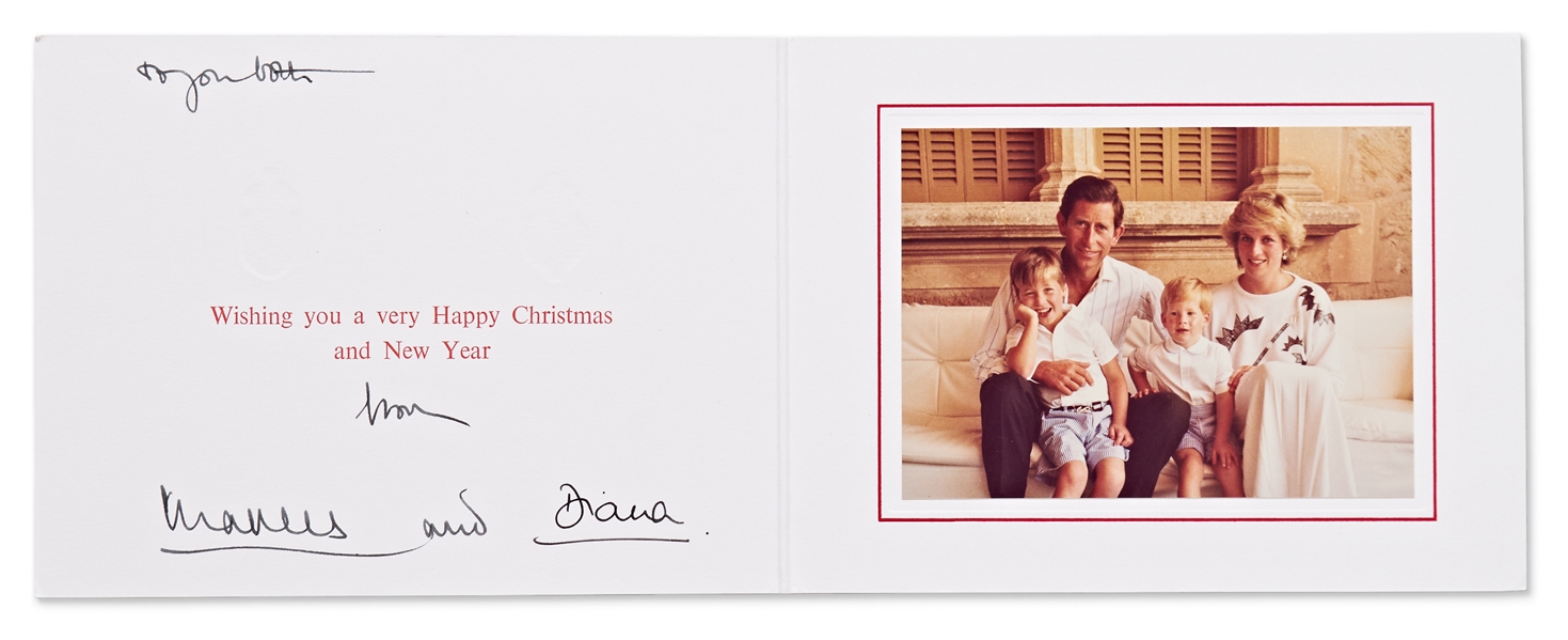 Princess Diana and Prince Charles Signed Christmas Card from 1987 -- With Family Portrait of Prince William & Prince Harry