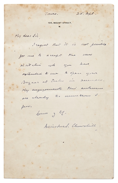 Winston Churchill Autograph Letter Signed as a Young Man, Circa 1903