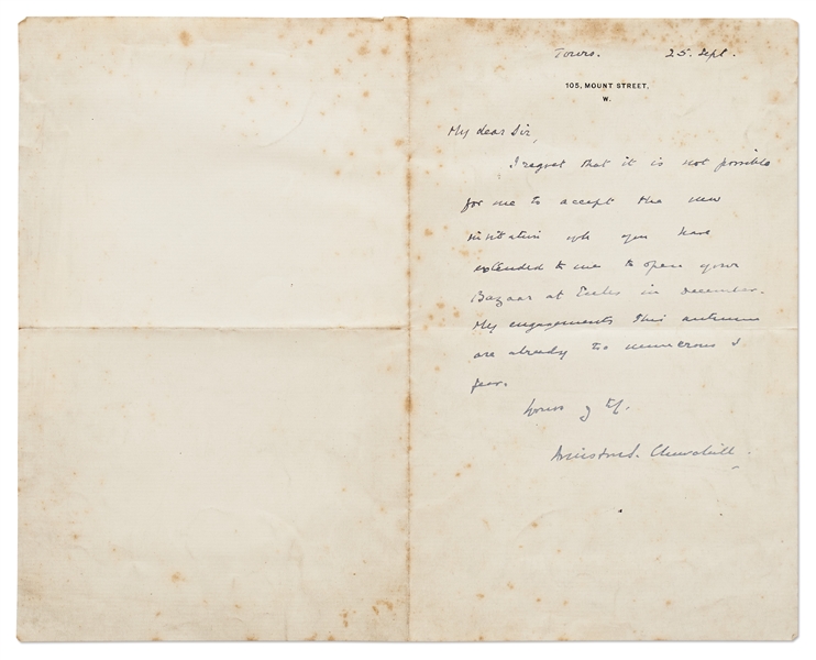 Winston Churchill Autograph Letter Signed as a Young Man, Circa 1903