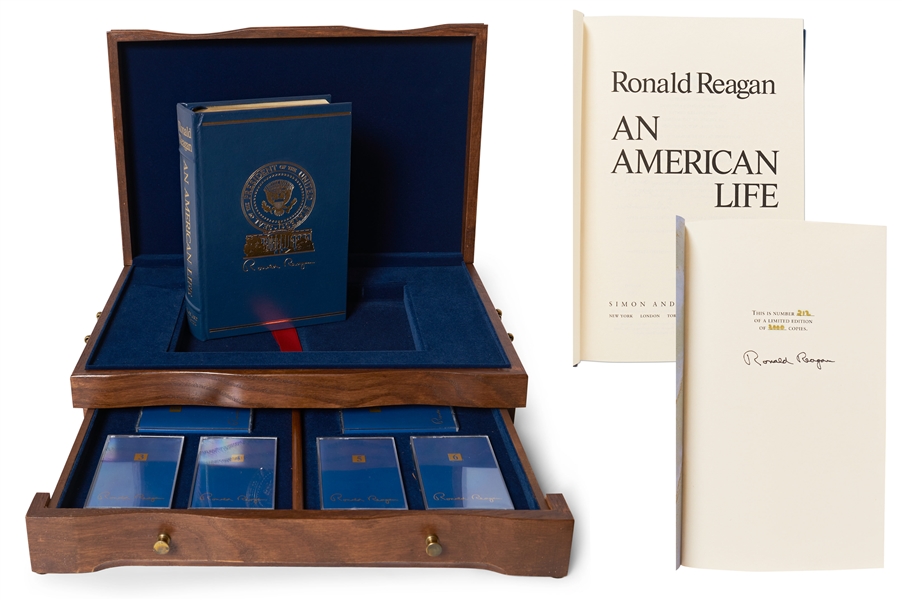 Ronald Reagan Signed ''An American Life'' Special Limited Edition -- Housed in Luxury Oak Case With Audiotapes of ''Speaking My Mind''