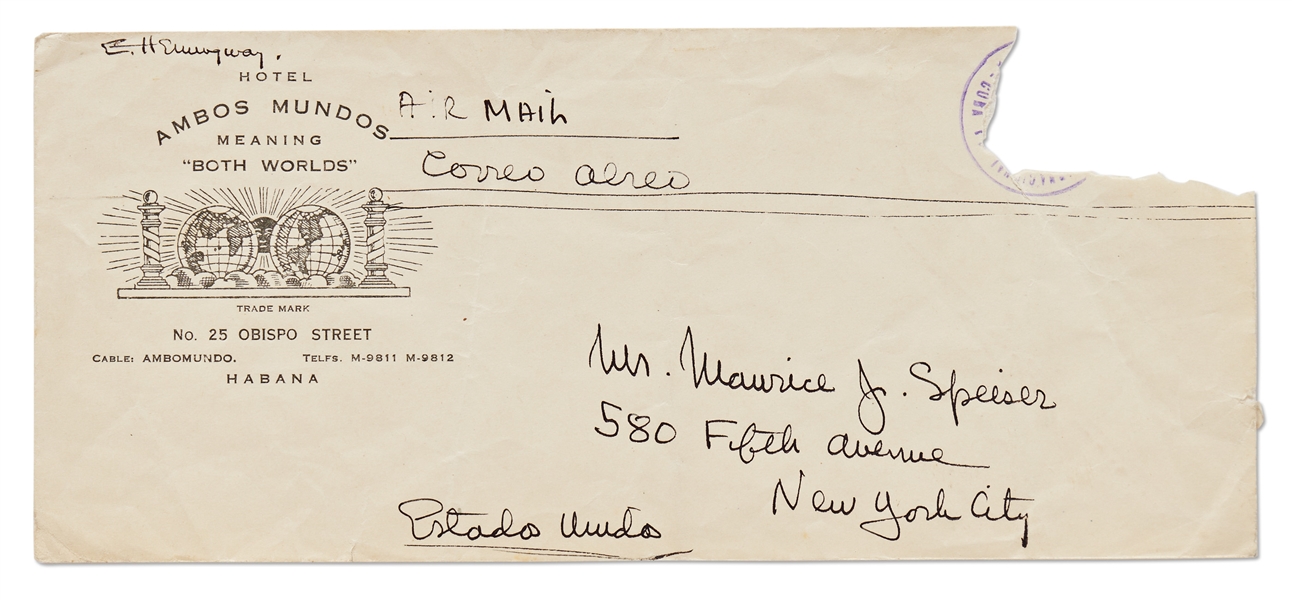 Ernest Hemingway Handwritten Envelope Signed ''E. Hemingway'