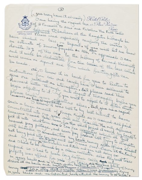 Ernest Hemingway Autograph Letter Twice-Signed and Additionally Initialed Three Times -- ''I am having the original MSS of 'A Farewell to Arms' and 'For Whom the Bell Tolls' ...appraised.''