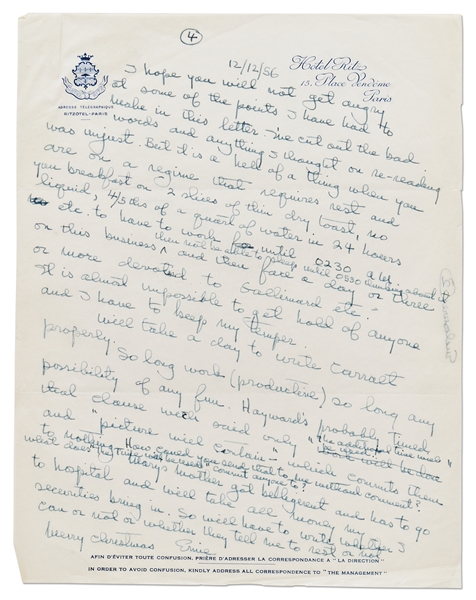 Ernest Hemingway Autograph Letter Twice-Signed and Additionally Initialed Three Times -- ''I am having the original MSS of 'A Farewell to Arms' and 'For Whom the Bell Tolls' ...appraised.''