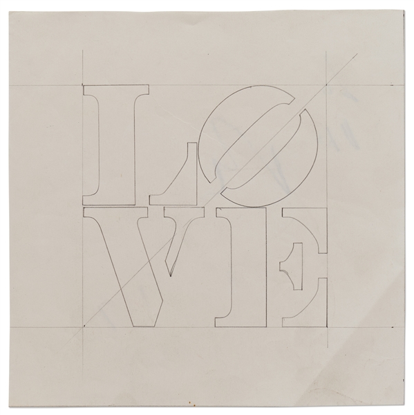 Robert Indiana Signed ''LOVE'' Sketch Measuring 8.25'' Square