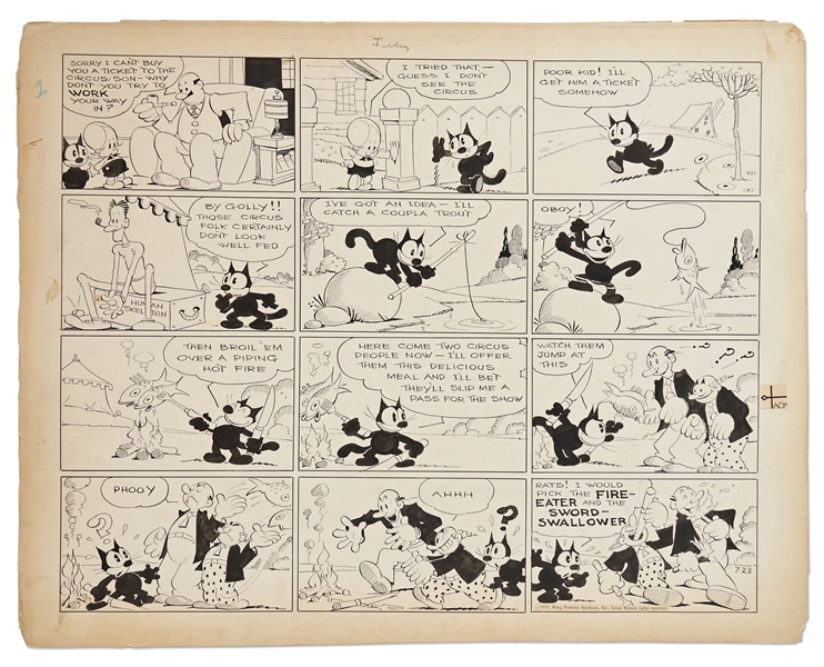 Original ''Felix the Cat'' Sunday Strip from 1933 by Otto Messmer -- The Circus Comes to Town