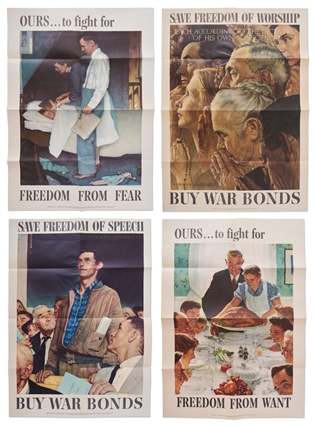 Norman Rockwell ''Four Freedoms'' Posters -- Complete Set of Four from 1943 in Near Fine Condition