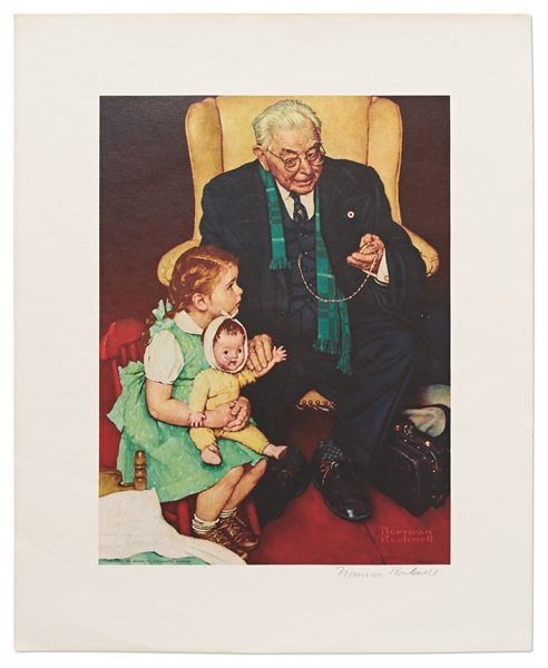 Norman Rockwell Signed Lithograph of His 1940 Painting, ''Doctor and Doll''