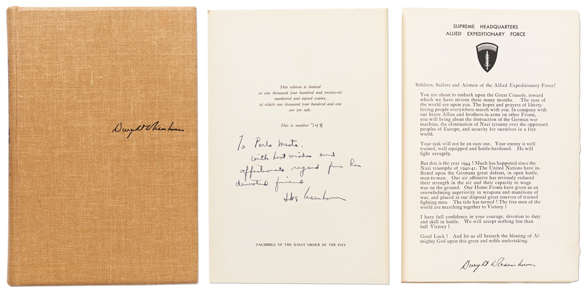 Dwight D. Eisenhower Signed D-Day Speech From the Limited Edition of ''Crusade in Europe'' -- Additionally Signed by Eisenhower on the Limitation Page