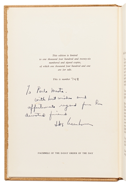 Dwight D. Eisenhower Signed D-Day Speech From the Limited Edition of ''Crusade in Europe'' -- Additionally Signed by Eisenhower on the Limitation Page