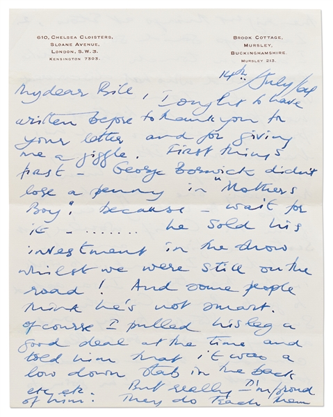 David Tomlinson - AKA George Banks from ''Mary Poppins'' - Autograph Letter Signed to Screenwriter & Producer Bill Walsh -- ''...I hope that Poppins will turn out well for all our sakes...''