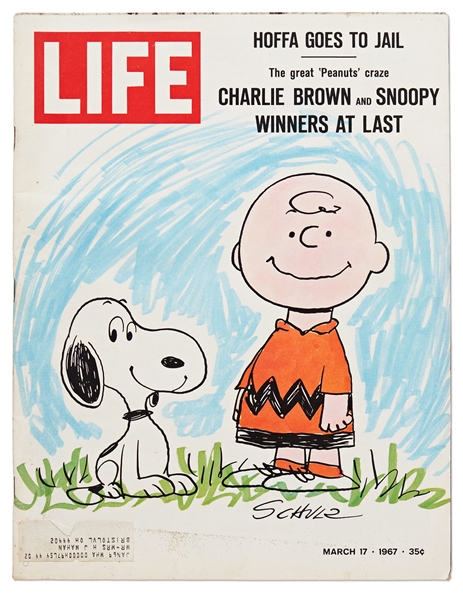 Charles Schulz Signed ''LIFE'' Magazine Without Inscription -- Charlie Brown & Snoopy Appear on Cover of 1967 Magazine with Headline ''The great 'Peanuts' craze''