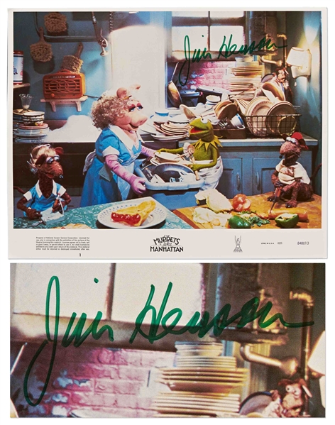 Jim Henson Signed 14'' x 11'' Photo of the ''The Muppets Take Manhattan'' Lobby Card