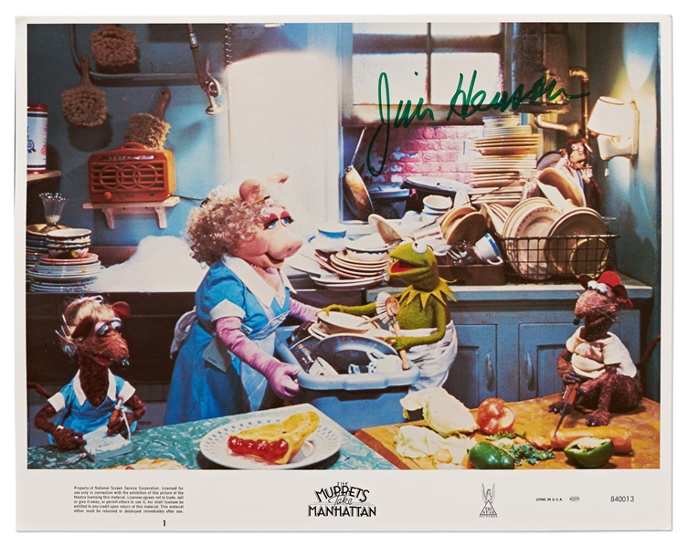 Jim Henson Signed 14'' x 11'' Photo of the ''The Muppets Take Manhattan'' Lobby Card