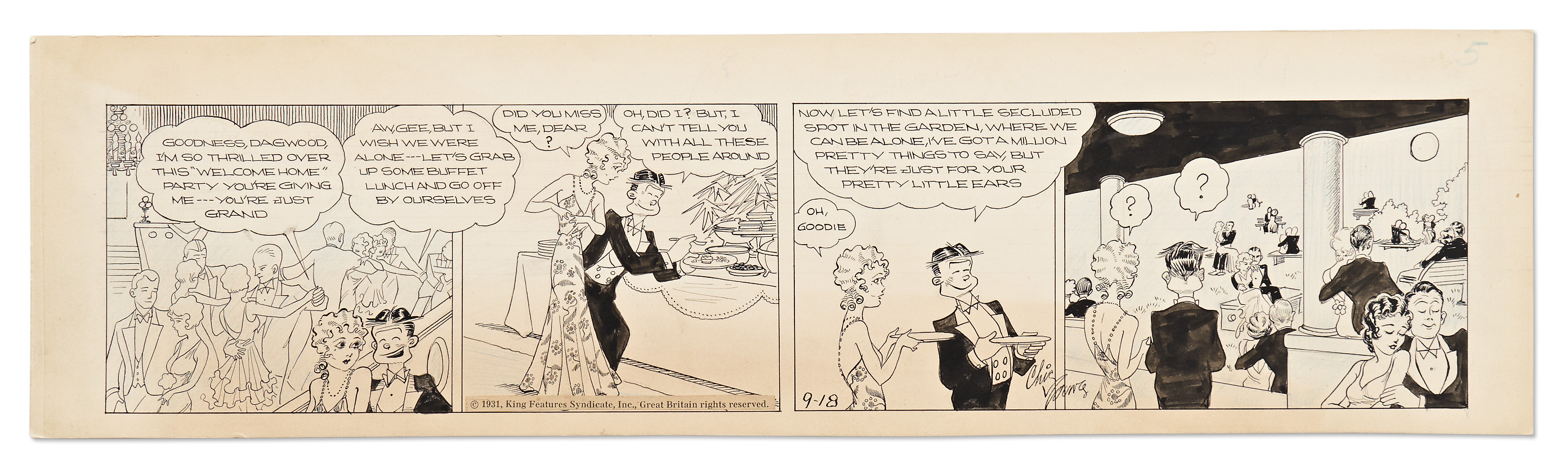 Lot Detail Chic Young Hand Drawn Blondie Comic Strip From 1931 Blondie And Dagwood 4900