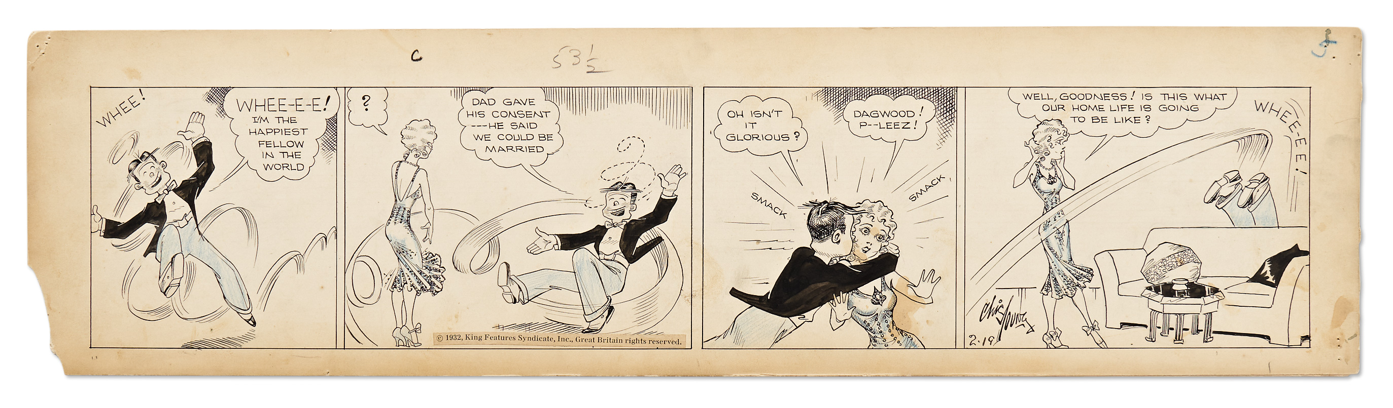 Lot Detail Chic Young Hand Drawn Blondie Comic Strip From 1932