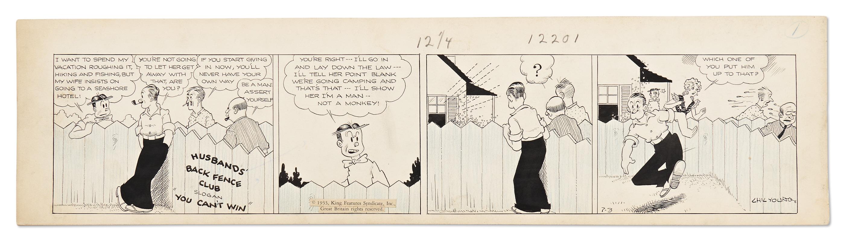 Lot Detail Chic Young Hand Drawn Blondie Comic Strip From 1933 Blondie Breaks Up The 6851