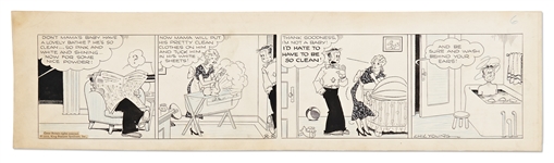 Chic Young Hand-Drawn Blondie Comic Strip From 1935 -- Dagwood Gets a Bath