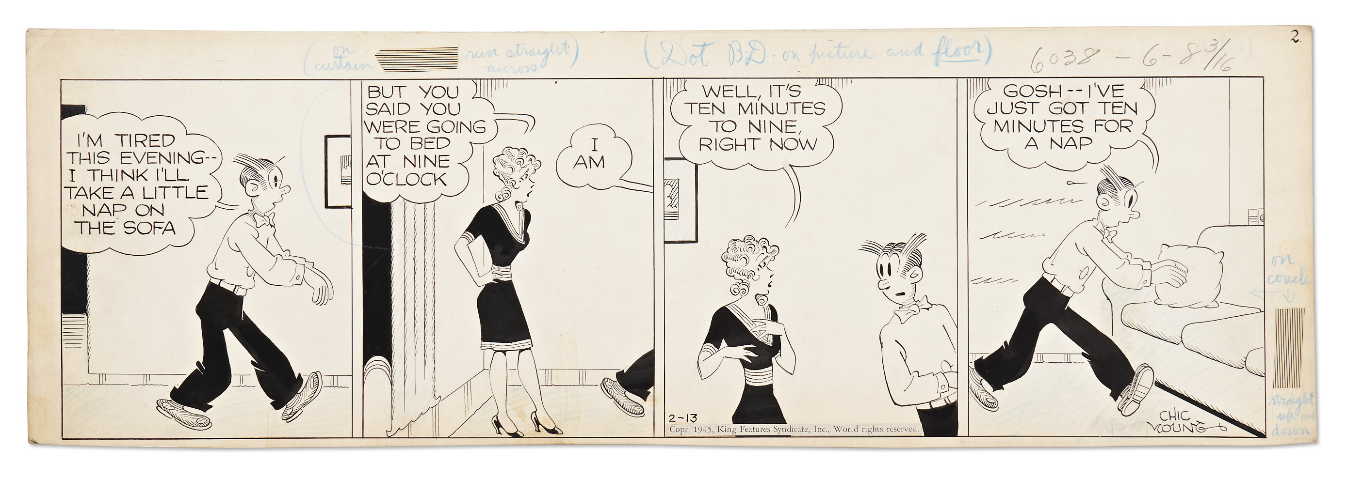 Lot Detail Chic Young Hand Drawn Blondie Comic Strip From 1945