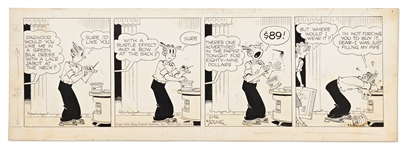 Chic Young Hand-Drawn Blondie Comic Strip From New Years Day, 1950 -- Dagwood Loses His Pipe Over the Cost of Blondies Dress
