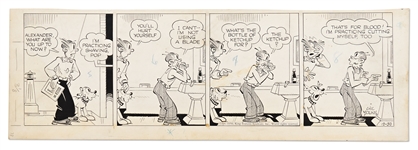 Chic Young Hand-Drawn Blondie Comic Strip From 1950 -- Alexander Practices Shaving