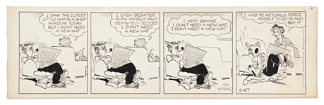 Chic Young Hand-Drawn Blondie Comic Strip From 1958 -- Blondie Buys a New Hat to Dagwoods Chagrin