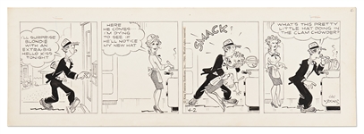 Chic Young Hand-Drawn Blondie Comic Strip From 1966 -- Dagwood Sweeps Blondie Off Her Feet with a Dramatic Kiss
