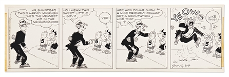 Chic Young Hand-Drawn Blondie Comic Strip From 1968 -- Dagwood Meets the Neighborhood Bully