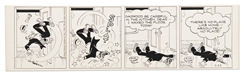 Chic Young Hand-Drawn Blondie Comic Strip From 1969 -- Excellent Physical Comedy as Dagwood Slips on the Waxy Floor