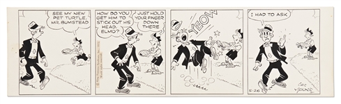 Chic Young Hand-Drawn Blondie Comic Strip From 1972 -- Elmo Tricks Dagwood