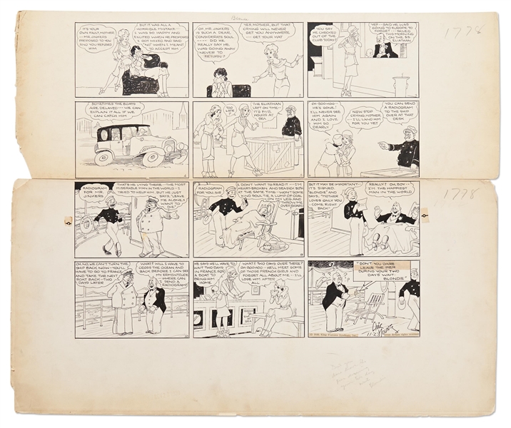 Chic Young Hand-Drawn ''Blondie'' Sunday Comic Strip From 1930 -- Rare Strip Featuring Blondie's Mother Only a Few Months After the Strip's Debut